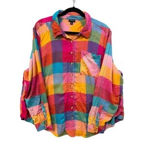 Torrid Womens Plus Sz 2 Rainbow Plaid Button Down Shirt Multi Color Long Sleeve
